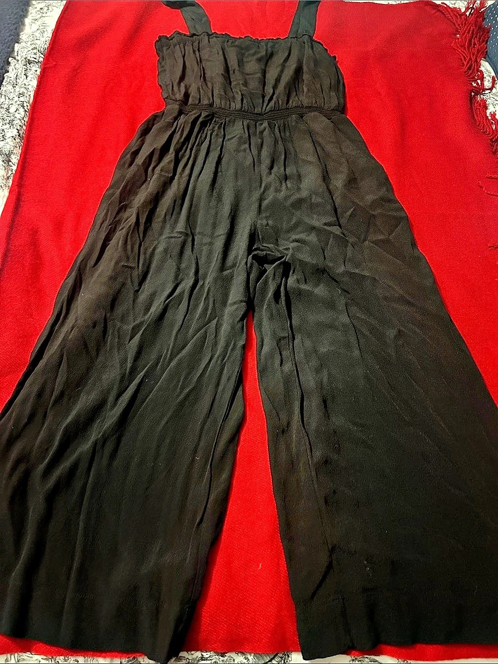 Madewell Smocked Tank Jumpsuit Black Wide Leg Size 12